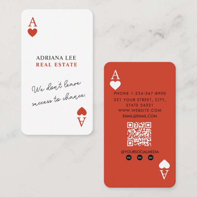 Carte De Visite Code QR unique de l'agent immobilier As de Cœur  (Devant / Derrière)