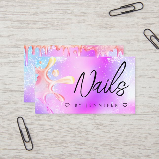 Carte De Visite Code QR Vernis Éclat Holographique Ongles Éclabous (Devant/Arrière en situation)