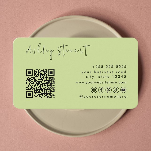 Carte De Visite Code Qr vert de chaux professionnel Script minimal (Créateur téléchargé)