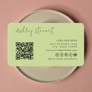 Carte De Visite Code Qr vert de chaux professionnel Script minimal