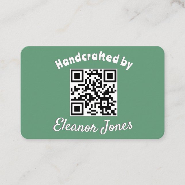 Carte De Visite Code QR vert élégant pour artisanat sur mesure (Devant)