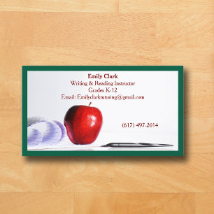 Carte De Visite Code QR vert Enseignant d'école Pomme rouge  