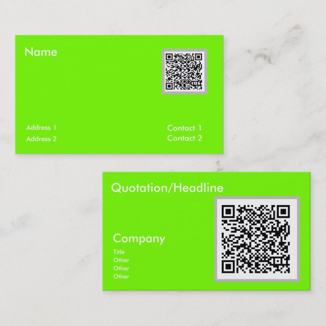 carte de visite code QR vert fluorescent (Devant / Derrière)