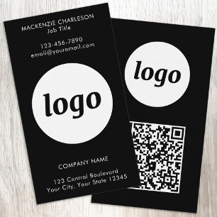 Carte De Visite Code QR vertical avec texte de logo simple noir