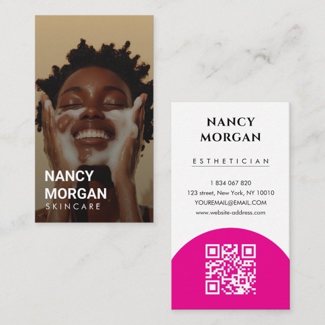 Carte De Visite Code QR vertical complet pour esthéticienne en soi (Devant / Derrière)