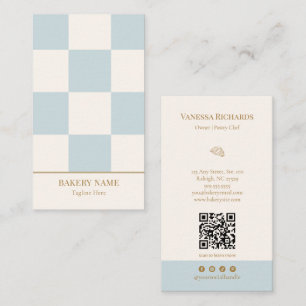Carte De Visite Code QR vertical de boulangerie à carreaux bleus c