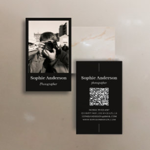 Carte De Visite Code QR Vertical de Photographe Minimaliste Élégan