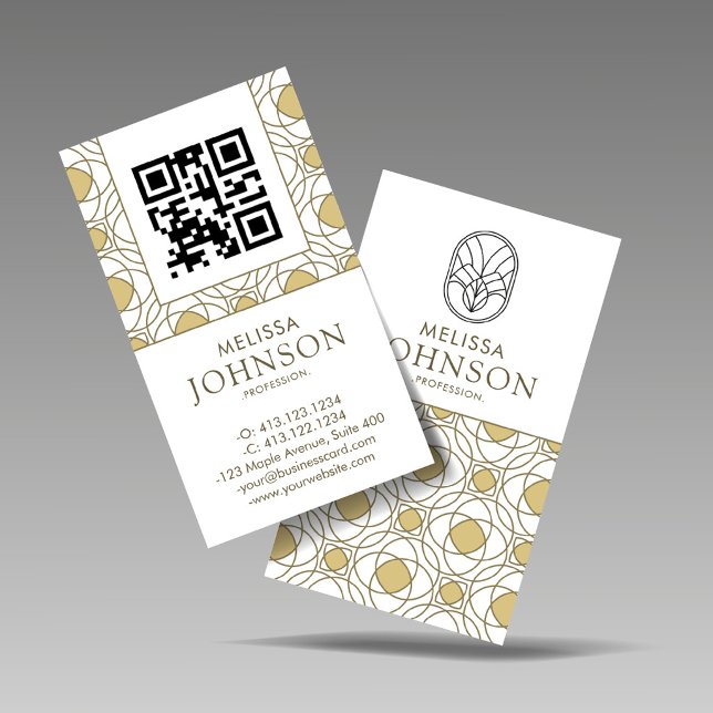 Carte De Visite Code QR Vertical Or Art Déco Moderne (Créateur téléchargé)