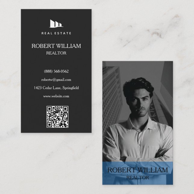 Carte De Visite Code QR vertical pour conseiller en immobilier de  (Devant / Derrière)