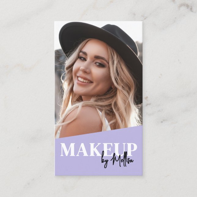 Carte De Visite Code QR Violet Photo Maquillage Vertical (Devant)
