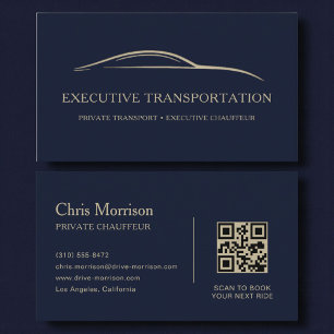 Carte De Visite Code QR Voiture de Transport de Luxe Bleu & Or
