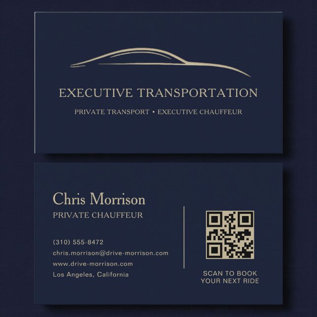 Carte De Visite Code QR Voiture de Transport de Luxe Bleu & Or (Créateur téléchargé)