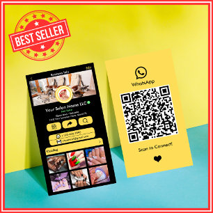 Carte De Visite Code QR WhatsApp Salon d'ongles moderne jaune