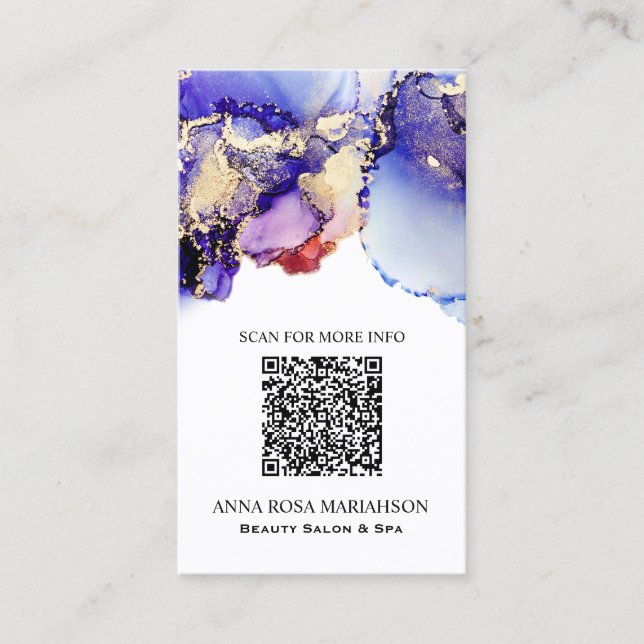 Carte De Visite *~* CODE QR Yummy Denim Bleu Or Doré   (Devant)