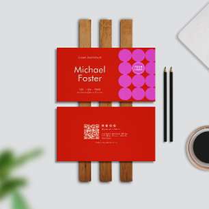 Carte De Visite Code Qrcode à balayage minimaliste rétro rouge