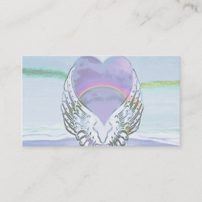 Carte De Visite Coeur, ailes d'ange et océan (Devant)