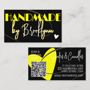 Carte De Visite Coeur artisanal Jaune élégant avec code QR