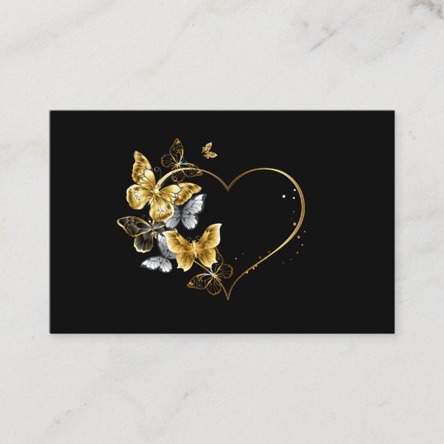 Carte De Visite Coeur aux papillons d'or (Devant)