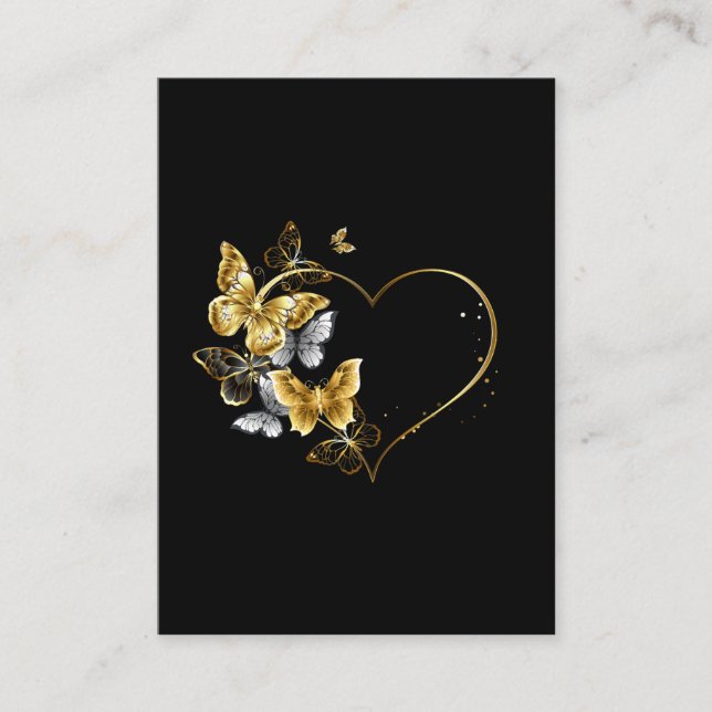 Carte De Visite Coeur aux papillons d'or (Devant)