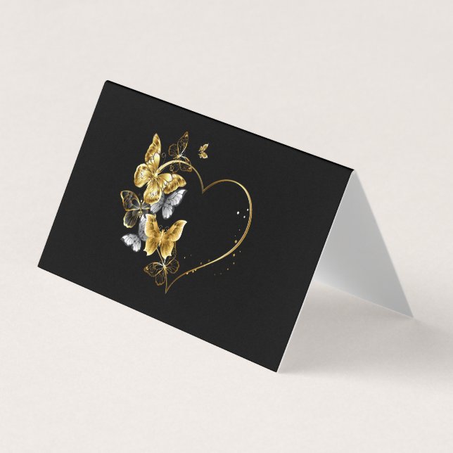 Carte De Visite Coeur aux papillons d'or (Devant)