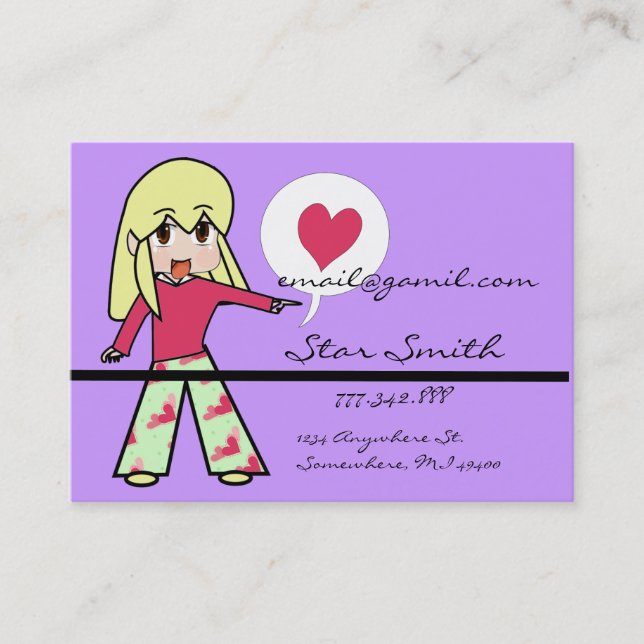 Carte De Visite Coeur Chibi mignon - Cheveux Jaune (Devant)