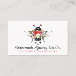 Carte De Visite Coeur classique Floral Apiary Honey Bee