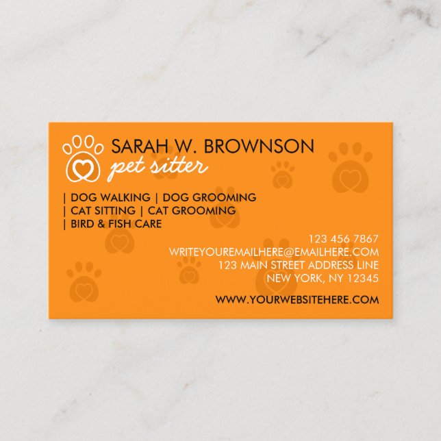 Carte De Visite Cœur d'animal orange dans la patte de l'animal de  (Devant)
