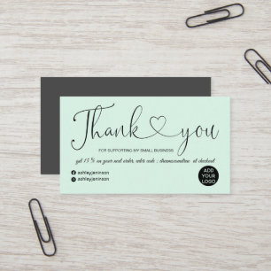 Carte De Visite Coeur de script moderne turquoise ordre bleu merci