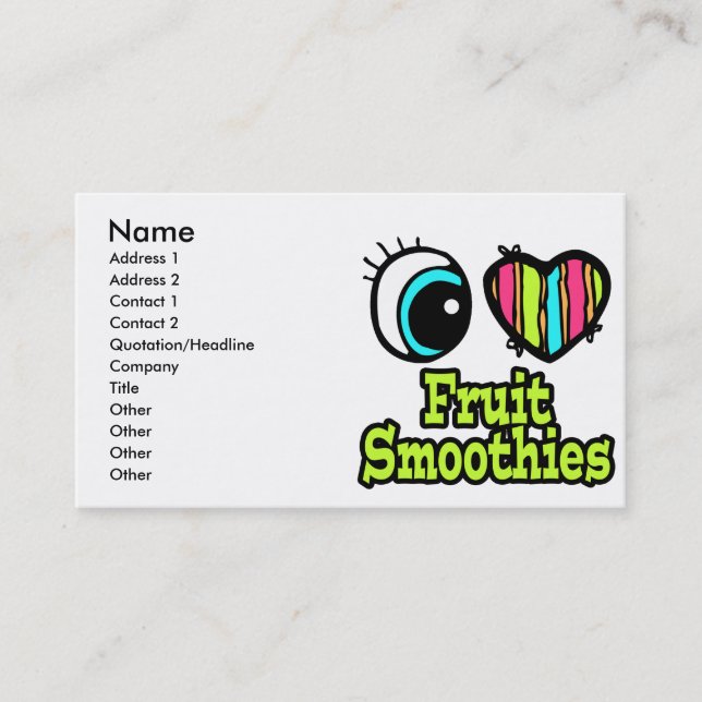 Carte De Visite Coeur des yeux lumineux J'aime les smoothies aux f (Devant)
