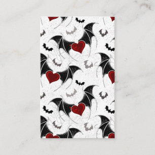 Carte De Visite Coeur d'Halloween avec ailes de chauve-souris noir