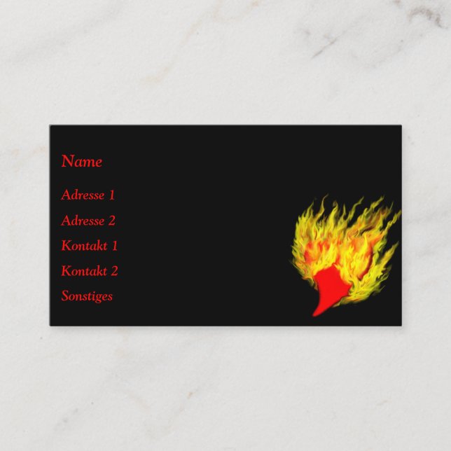 Carte De Visite Coeur en flammes (Devant)