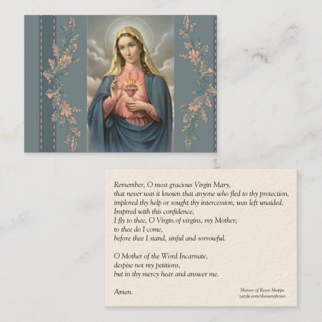 Carte De Visite Coeur impeccable de prière de Mary Memorare (Devant / Derrière)