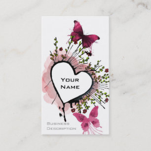 Carte De Visite Coeur, papillons et fleurs