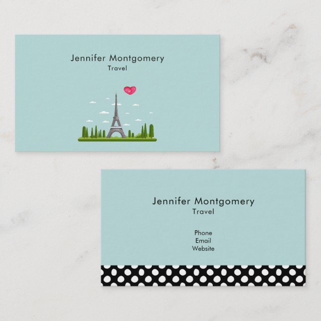 Carte De Visite Coeur Paris avec la Tour Eiffel (Devant / Derrière)