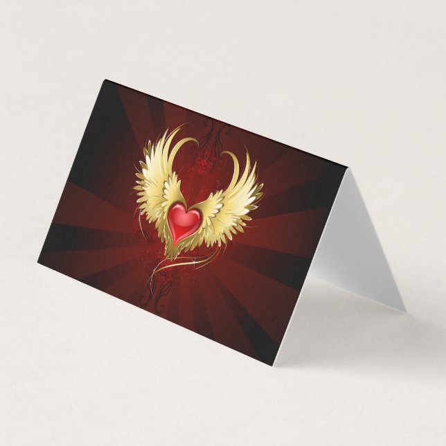 Carte De Visite Coeur rouge avec ailes d'or (Devant)