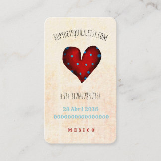 Carte De Visite Cœur rouge et pois bleus artesanal México
