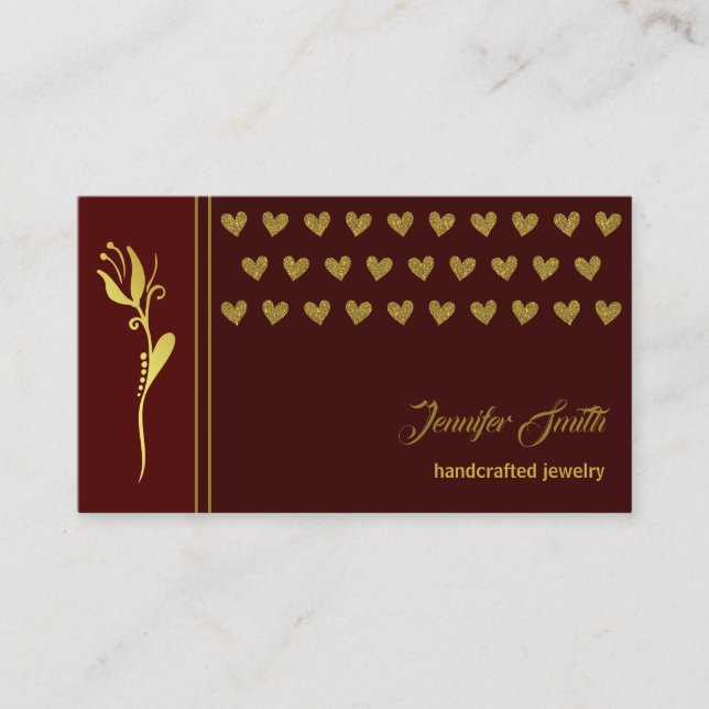 Carte De Visite Coeurs de fleurs dorées élégantes Maroon de logo p (Devant)
