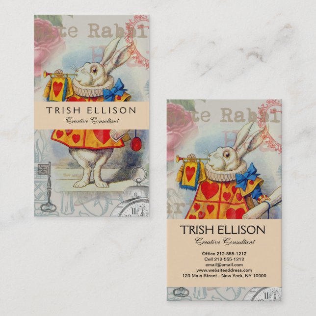Carte De Visite Coeurs de lapin blanc Alice Classic (Devant / Derrière)