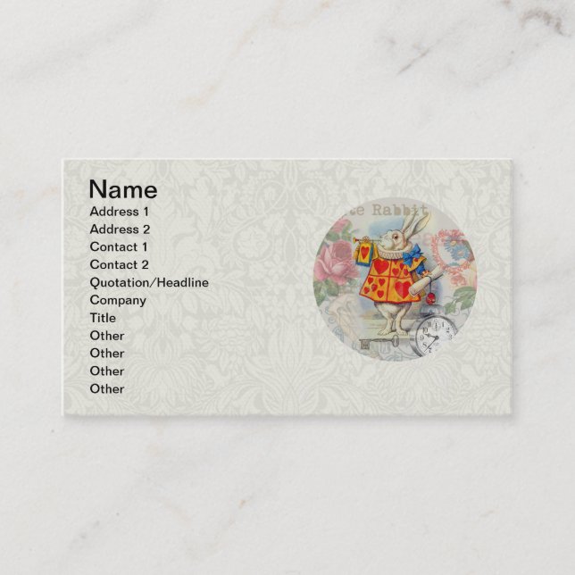 Carte De Visite Cœurs de Lapin Blanc Alice Classique (Devant)