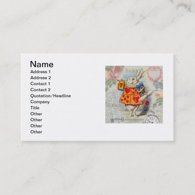 Carte De Visite Cœurs de Lapin Blanc Alice Classique (Devant)