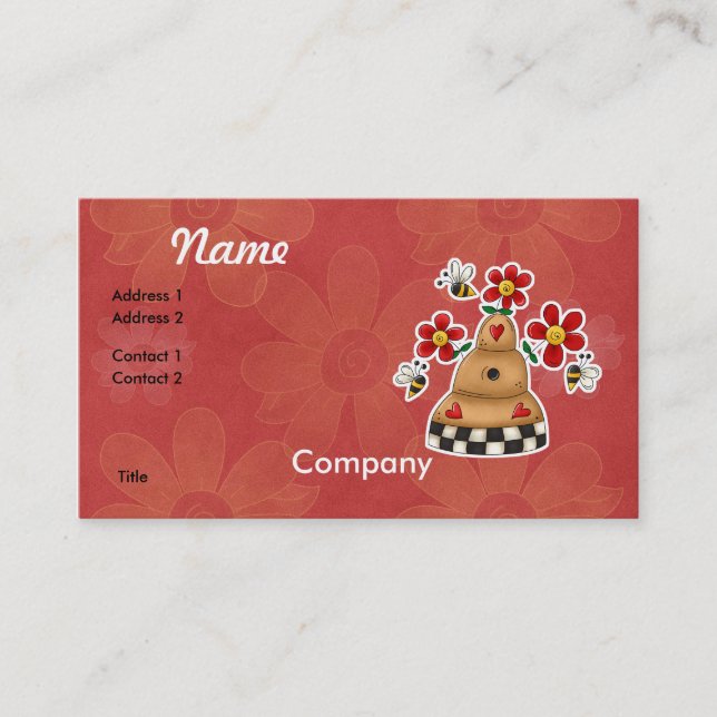 Carte De Visite Cœurs heureux N Fleurs Ruche (Devant)