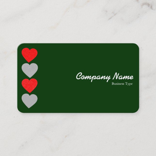 Carte De Visite Coeurs papier 01 - Blanc sur Vert foncé (Devant)
