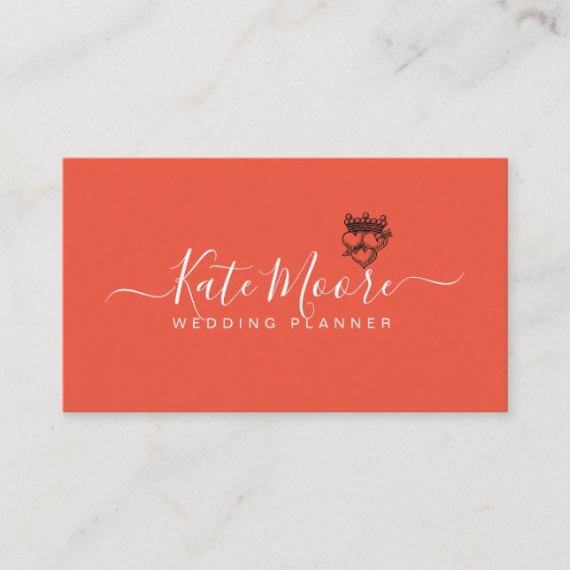 Carte De Visite Coeurs wedding planners Couronne rouge orange (Devant)