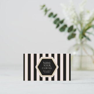 Carte De Visite Coffee Shop Black and Cream Stripes with Gold
