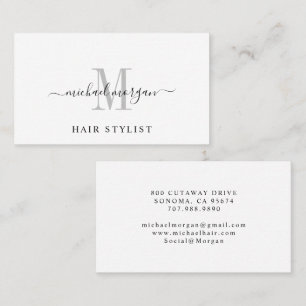 Carte De Visite Coiffeur à la Monogramme de Script Minimal