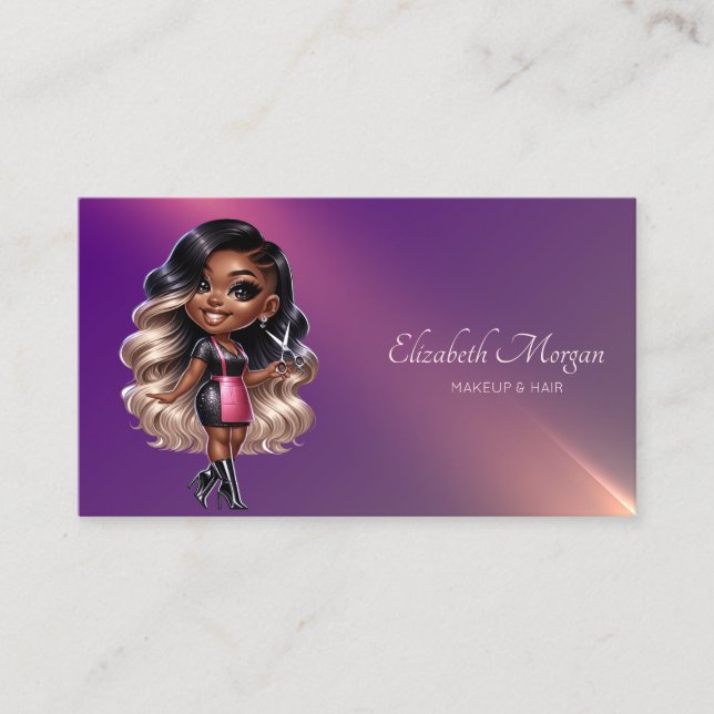 Carte De Visite Coiffeur Afro-Américain Professionnel Violet  (Devant)
