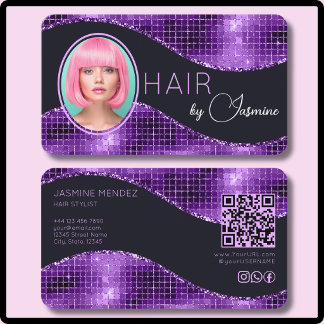Carte De Visite Coiffeur Agate Photo QR Réseaux Sociaux Violet Noi