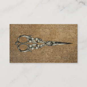 Carte De Visite Coiffeur antique de ciseaux de vieux manuscrits