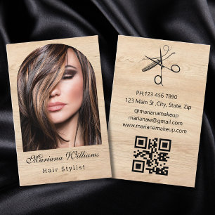 Carte De Visite coiffeur arche photo qr code bois minimaliste