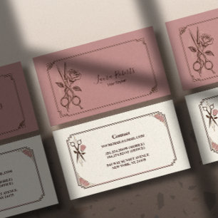 Carte De Visite Coiffeur Art Déco Rose Poussiéreux